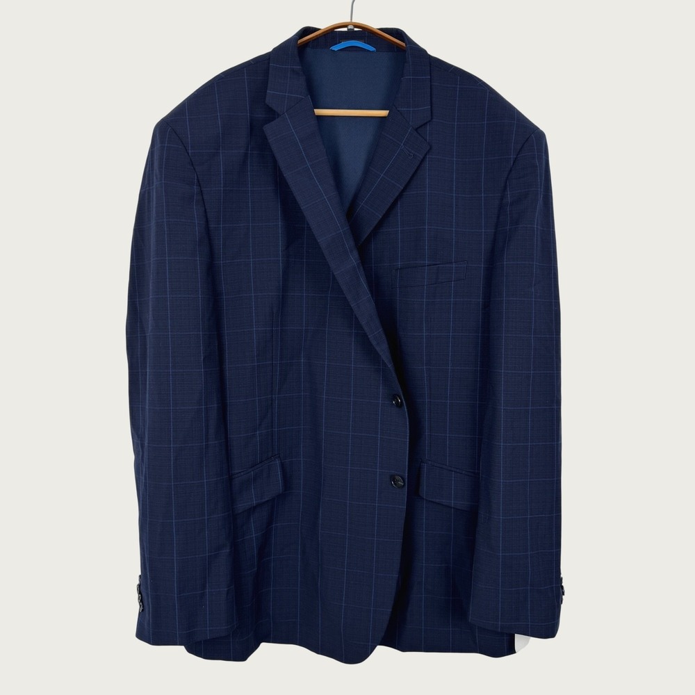 Joseph Abboud Chillstretch Navy Windowpane Plaid Wool Blend Blazer 54 Long Mens